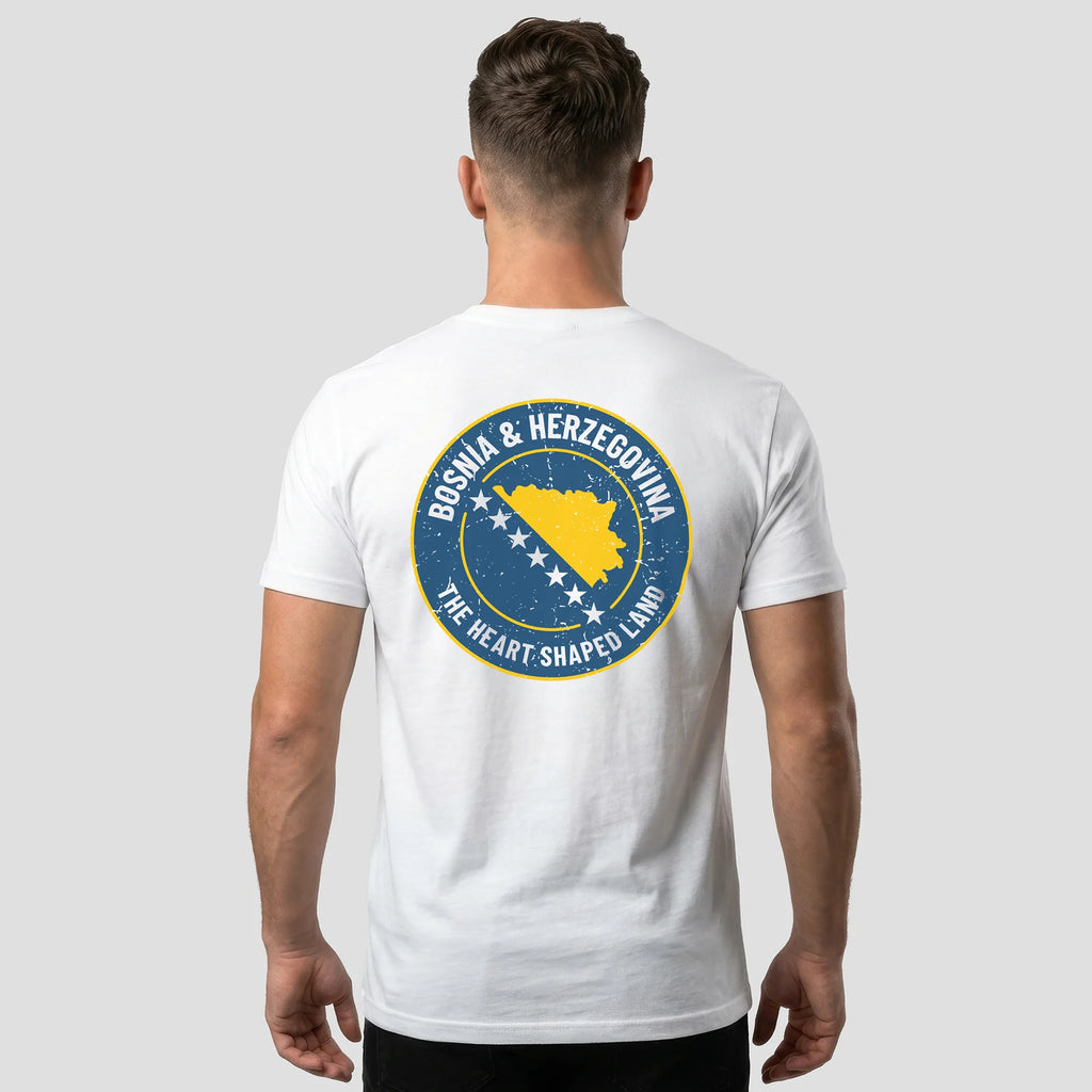 Men wearing Bosnia t-shirt back view
