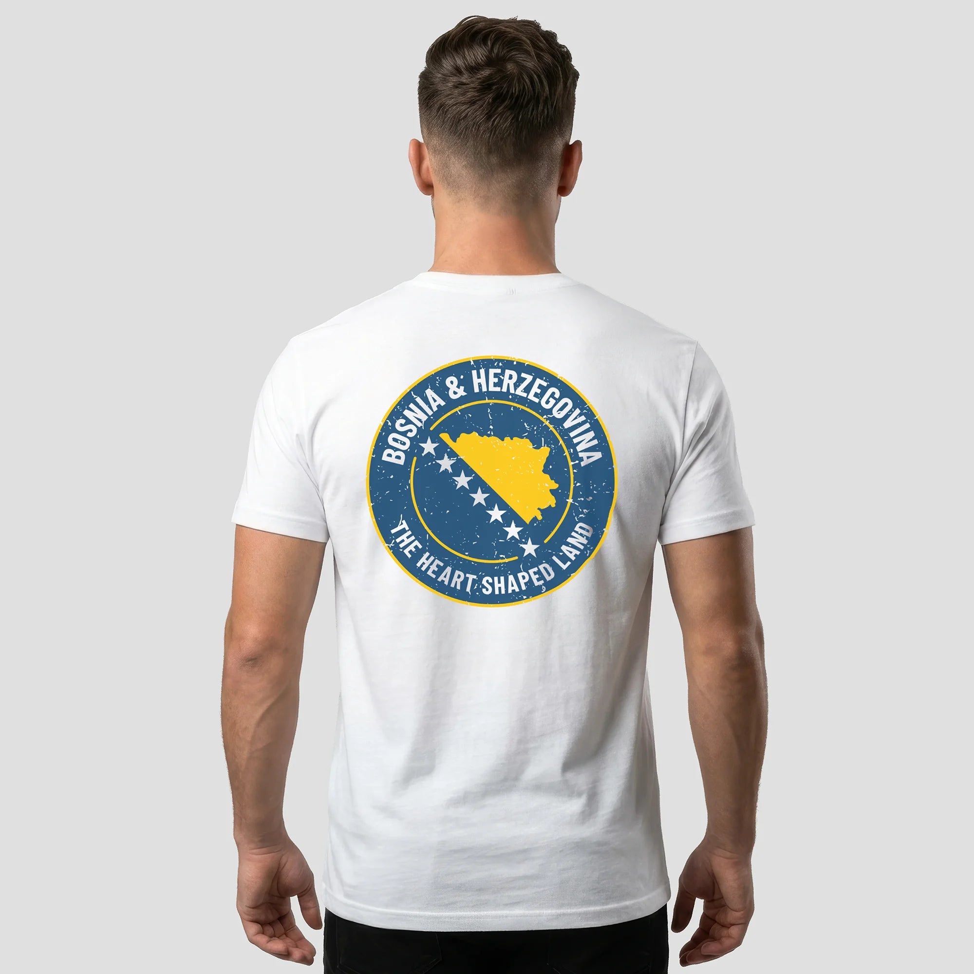 Men wearing Bosnia t-shirt back view