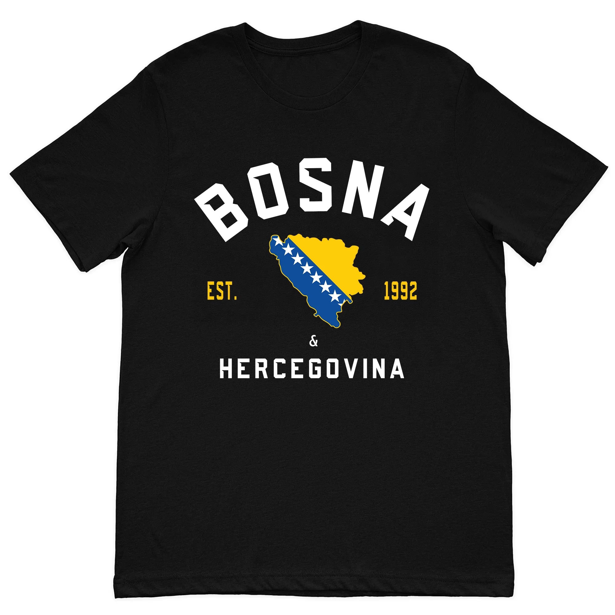 Black t-shirt with Bosna & Hercegovina design featuring a map and stars