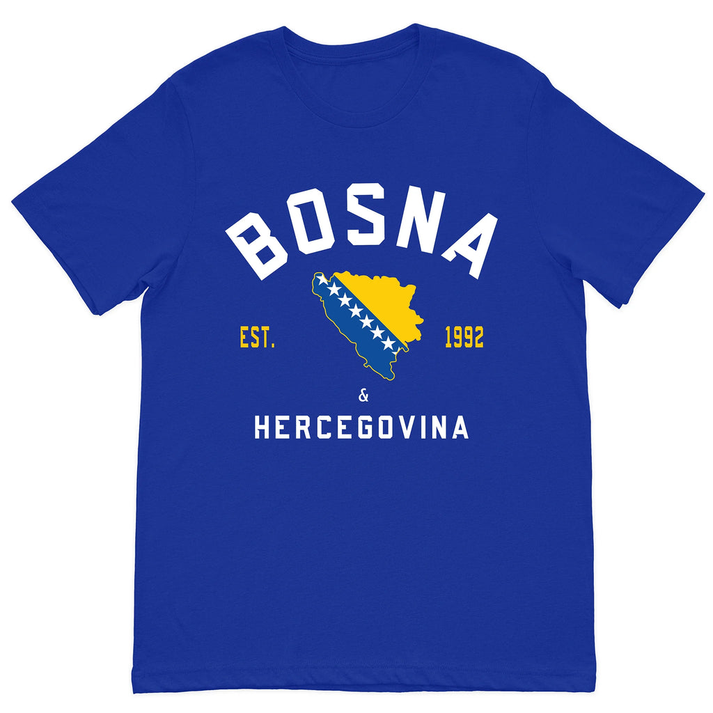 Blue t-shirt with Bosna & Hercegovina text and map graphic