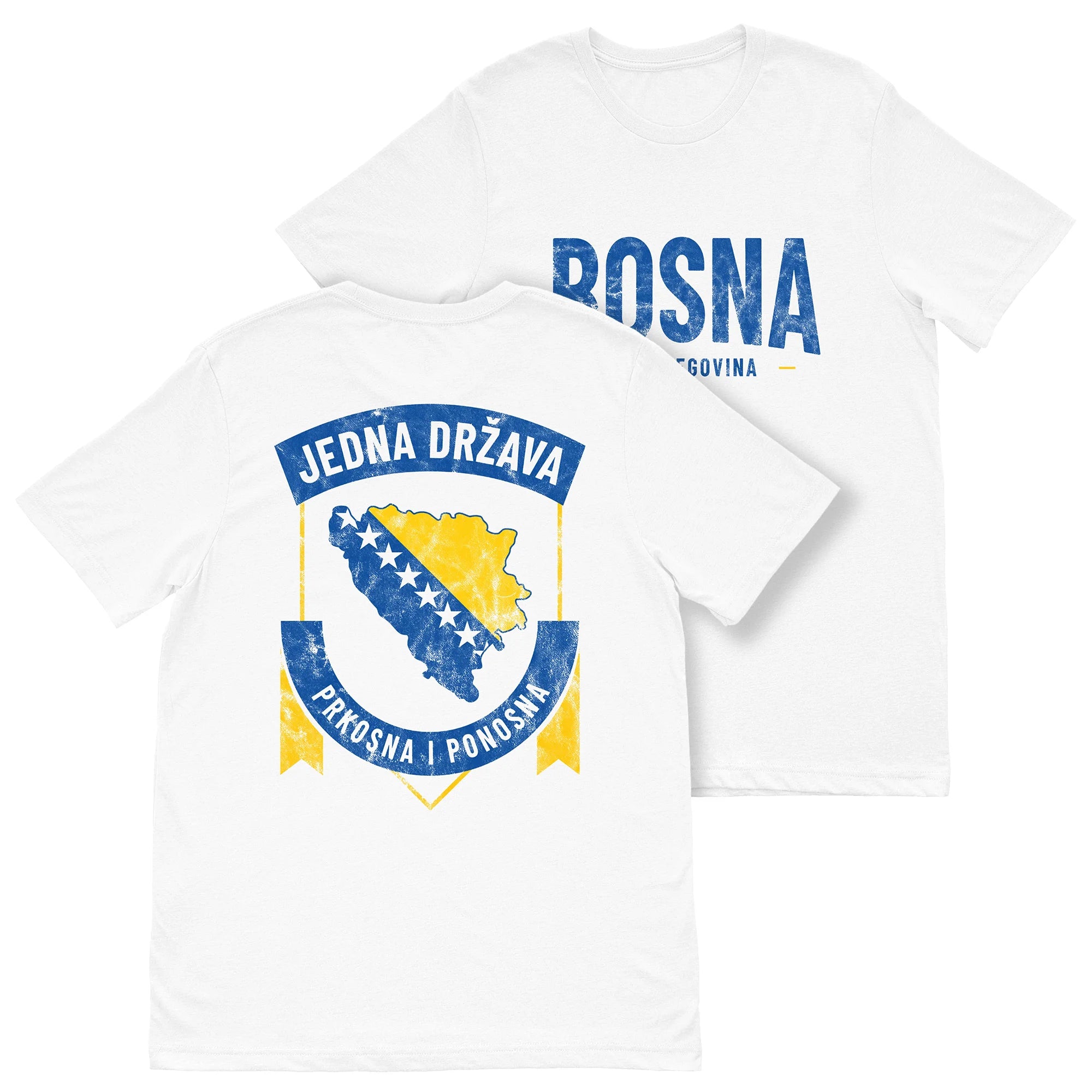 Bosna Jedna Država Bosnian pride T-shirt featuring Bosnia and Herzegovina map design