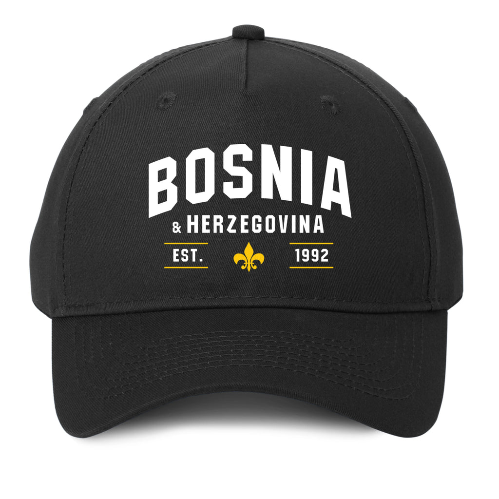 Black Bosnia and Herzegovina hat featuring Bosnian pride design and adjustable baseball cap style