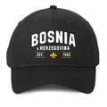 Black Bosnia and Herzegovina hat featuring Bosnian pride design and adjustable baseball cap style