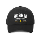 Black Bosnia and Herzegovina hat featuring Bosnian pride design and adjustable baseball cap style