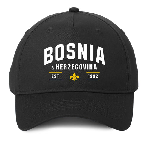 Black Bosnia and Herzegovina hat featuring Bosnian pride design and adjustable baseball cap style