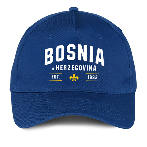 Blue Bosnia and Herzegovina hat featuring Bosnian pride design and adjustable baseball cap style