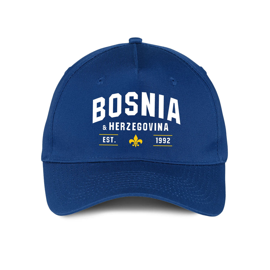 Blue Bosnia and Herzegovina hat featuring Bosnian pride design and adjustable baseball cap style