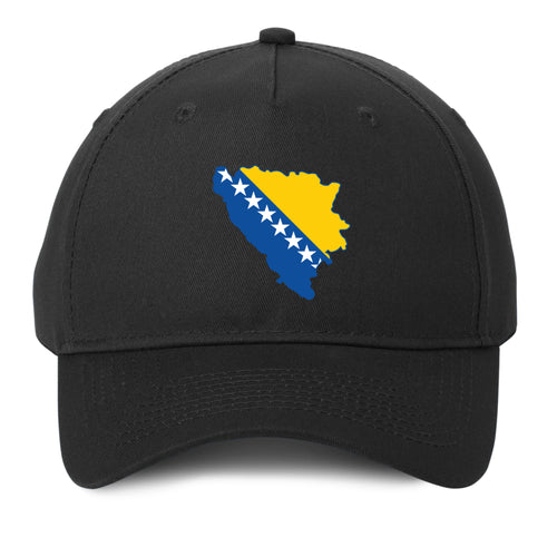 Black Bosnia and Herzegovina map hat featuring Bosnian flag colors