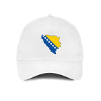 White Bosnia and Herzegovina map hat featuring Bosnian flag colors
