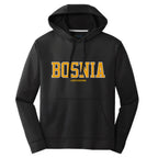 Black Bosnia hoodie featuring varsity style Bosnian design