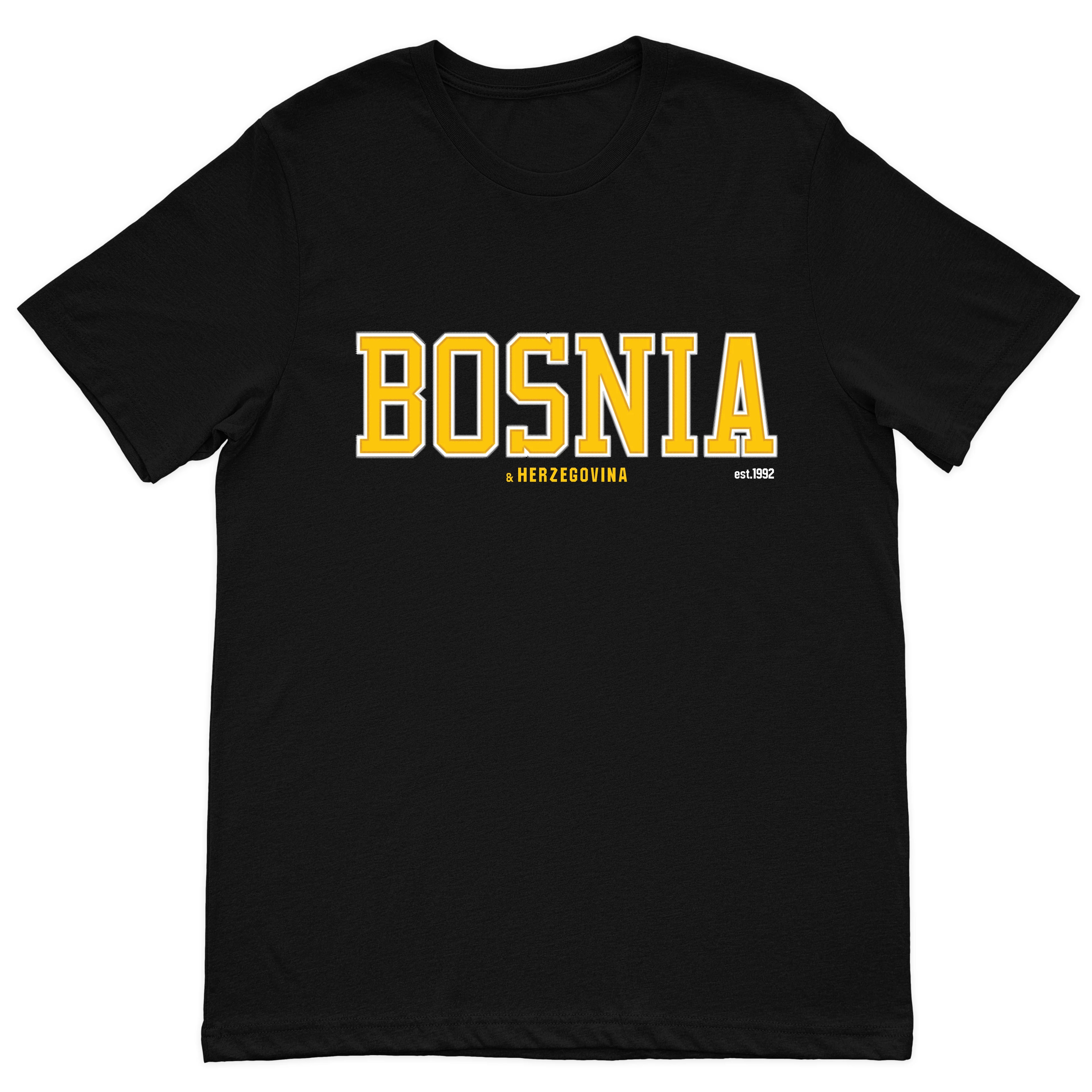 Bosnia and Herzegovina collegiate T-shirt featuring varsity style Bosnian pride design.