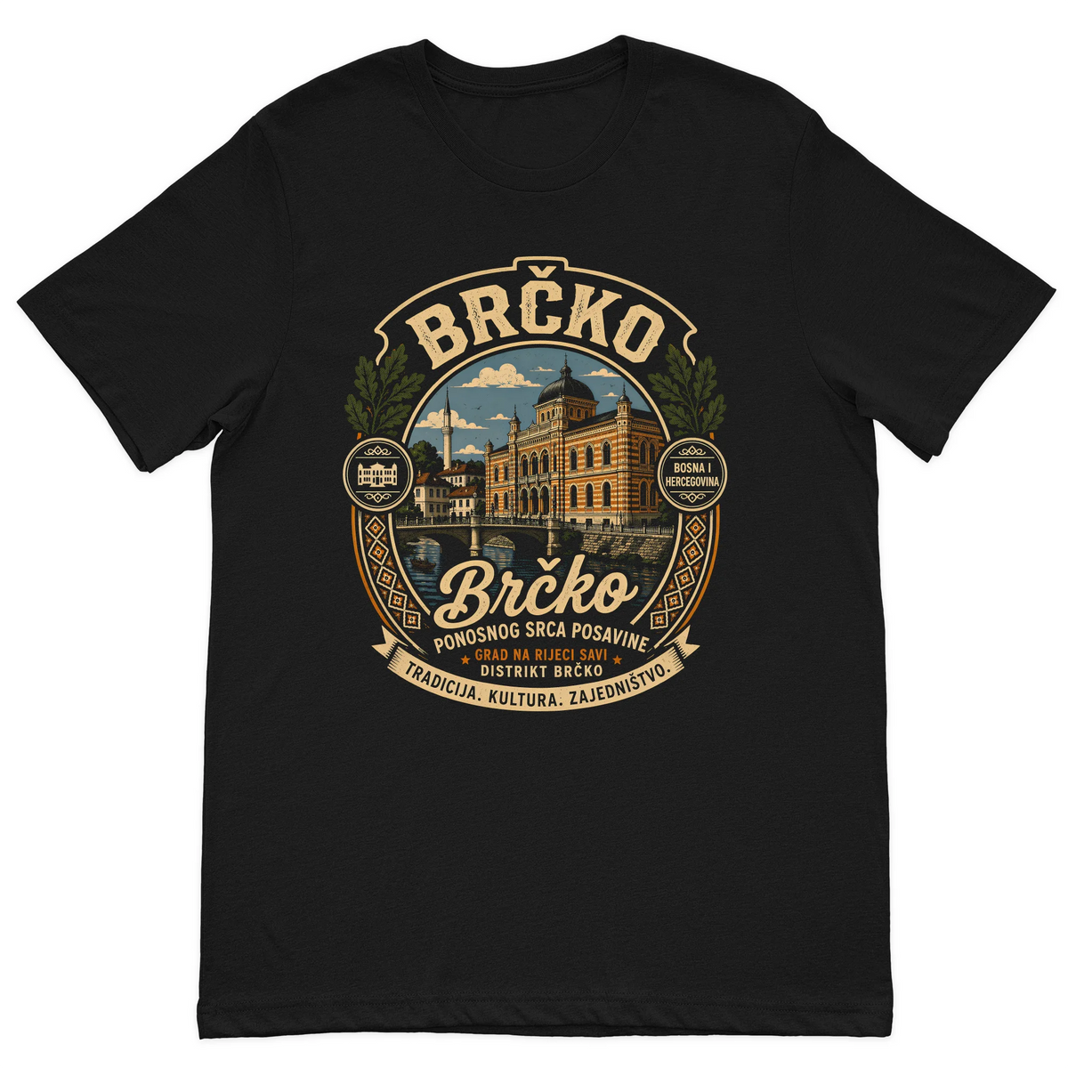 Brčko Bosnia heritage T-shirt in black with vintage Brcko Posavina design
