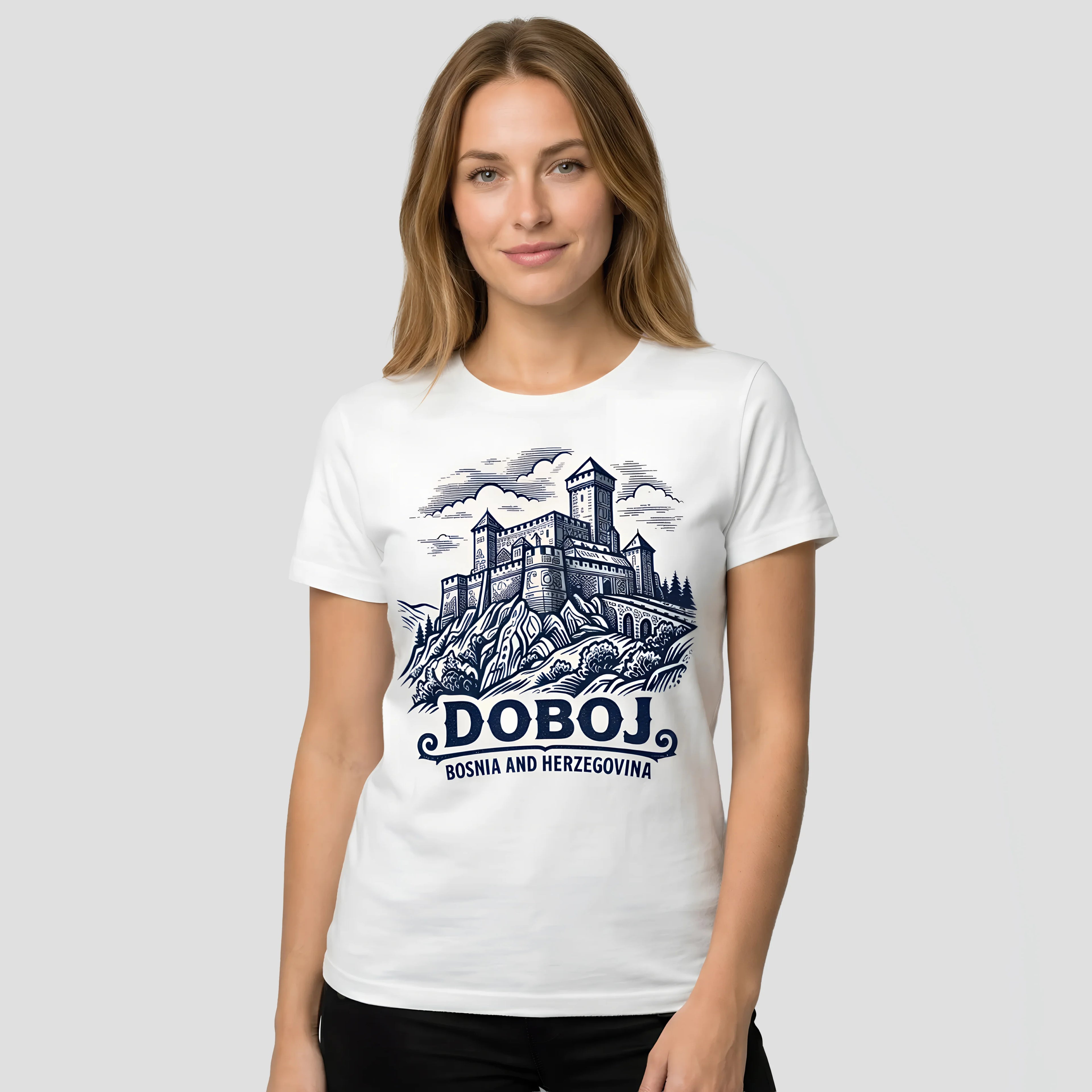 Women wearing white Doboj t-shirt