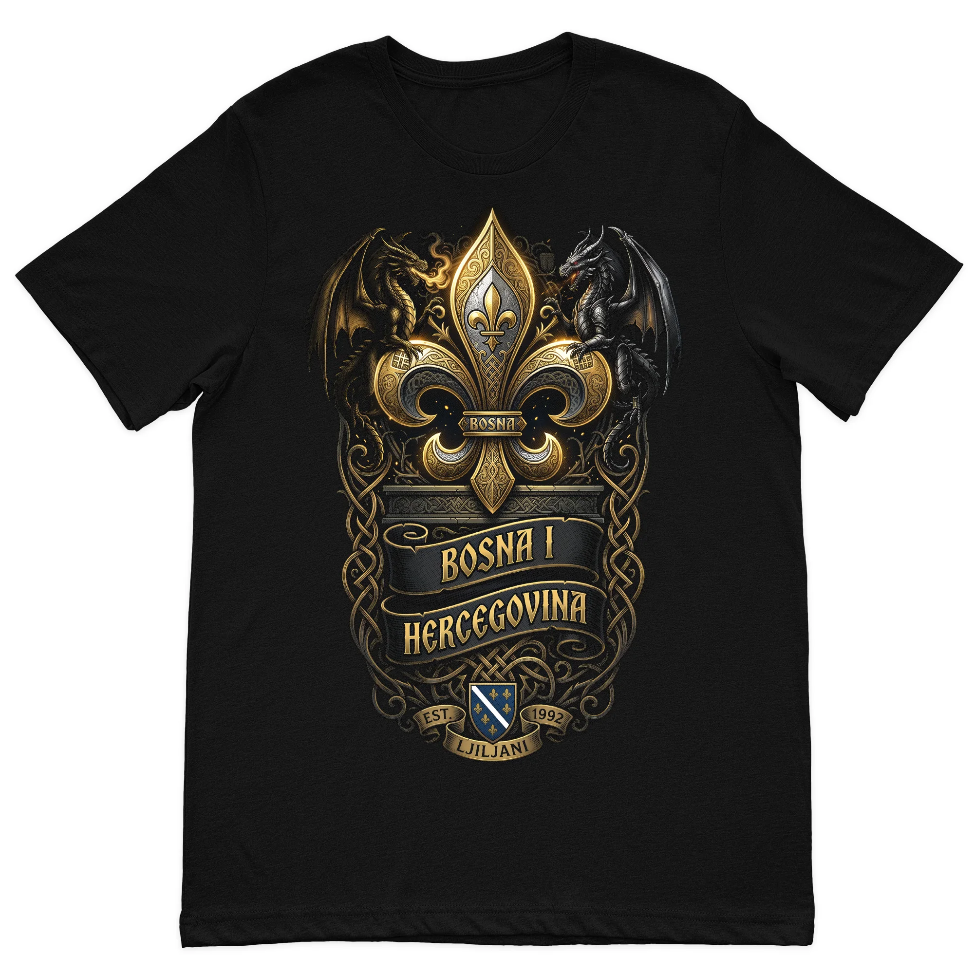 Ljiljani Dragon Crest T Shirt Black Bosnia Heritage Shirt