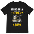Funny Bosnian Kahva T-shirt featuring traditional Bosnian coffee pot and cup design