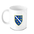 White Bosnia and Herzegovina coffee mug featuring Bosnian Ljiljan emblem design
