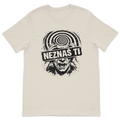 NEZNAS TI graphic t-shirt featuring a distressed black illustration with a hypnotic spiral on a premium sand cotton t-shirt.