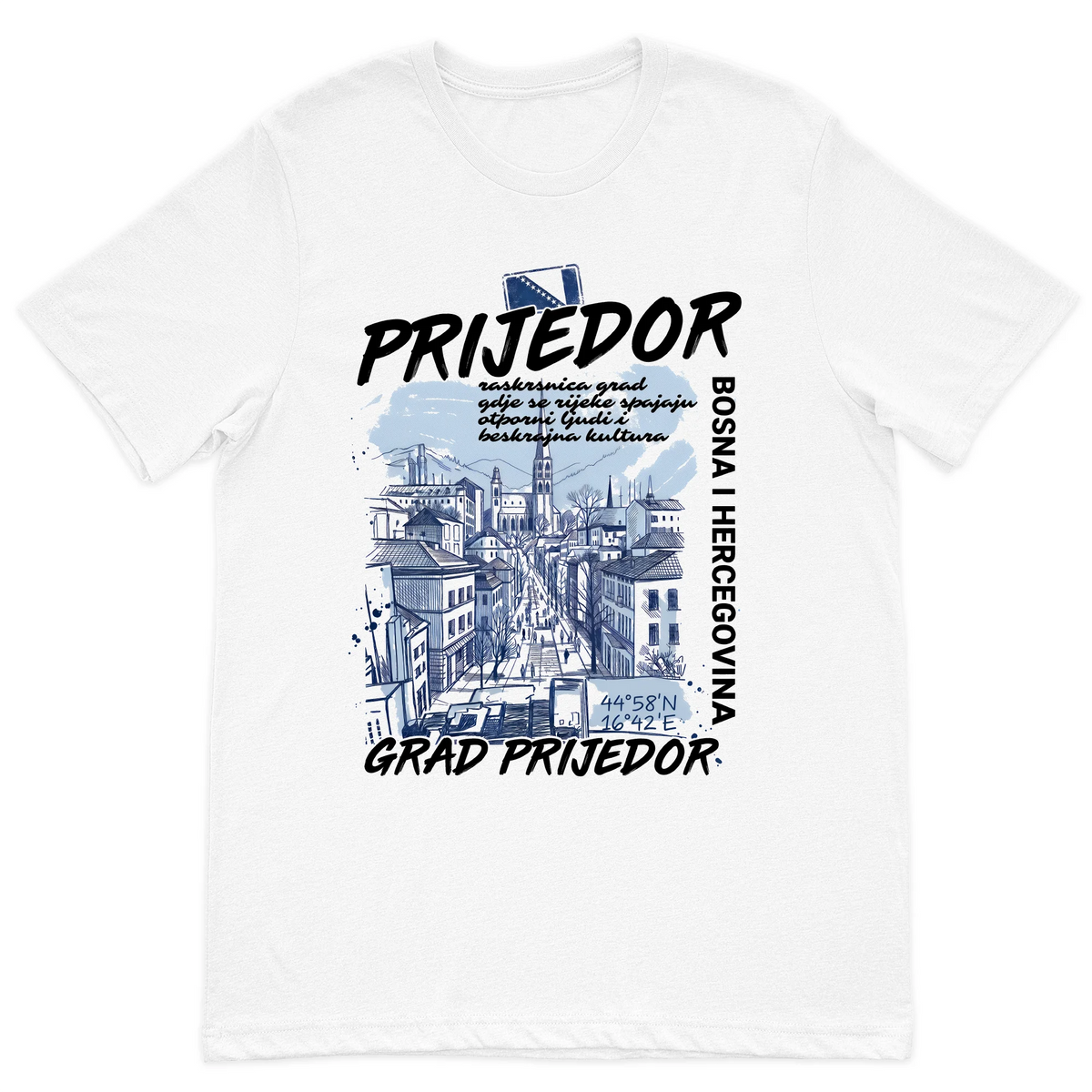 Prijedor Bosnia heritage T-shirt in white with Bosnian city design
