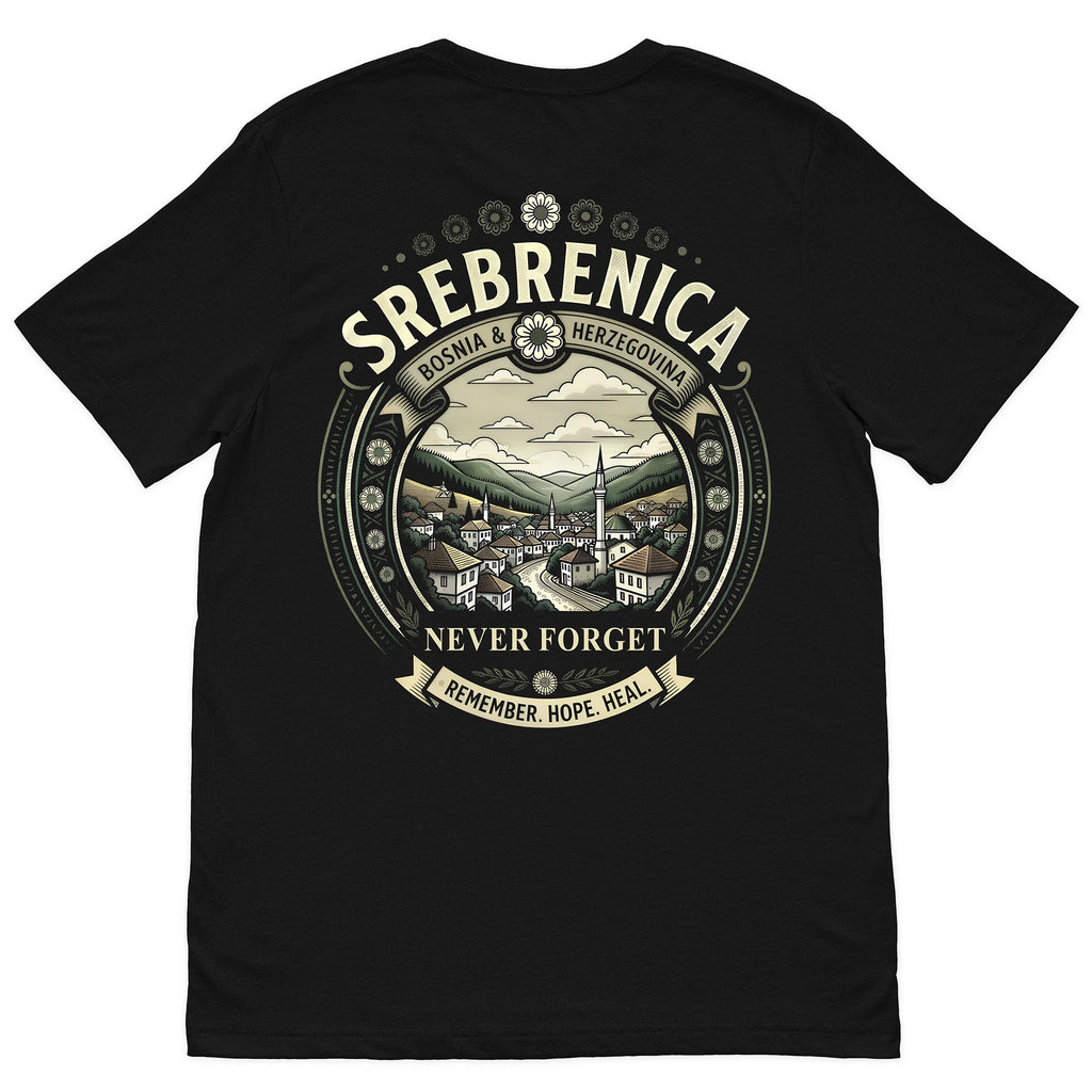 Srebrenica Never Forget t-shirt back view