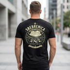 Men wearing Srebrenica t-shirt from the back