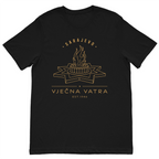 Sarajevo Vječna Vatra minimalist graphic t-shirt featuring the Eternal Flame memorial on a premium black cotton t-shirt.