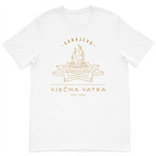 Sarajevo Vječna Vatra minimalist graphic t-shirt featuring the Eternal Flame memorial on a premium white cotton t-shirt.