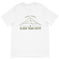 Visoko Bosnia "Older Than Egypt" minimalist graphic t-shirt featuring a line-art Bosnian Pyramid design on a premium white cotton t-shirt.